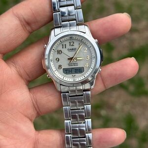 CASIO vintage rare Lineage wave ceptor Tough Solar Silver Case Men Watch Japan